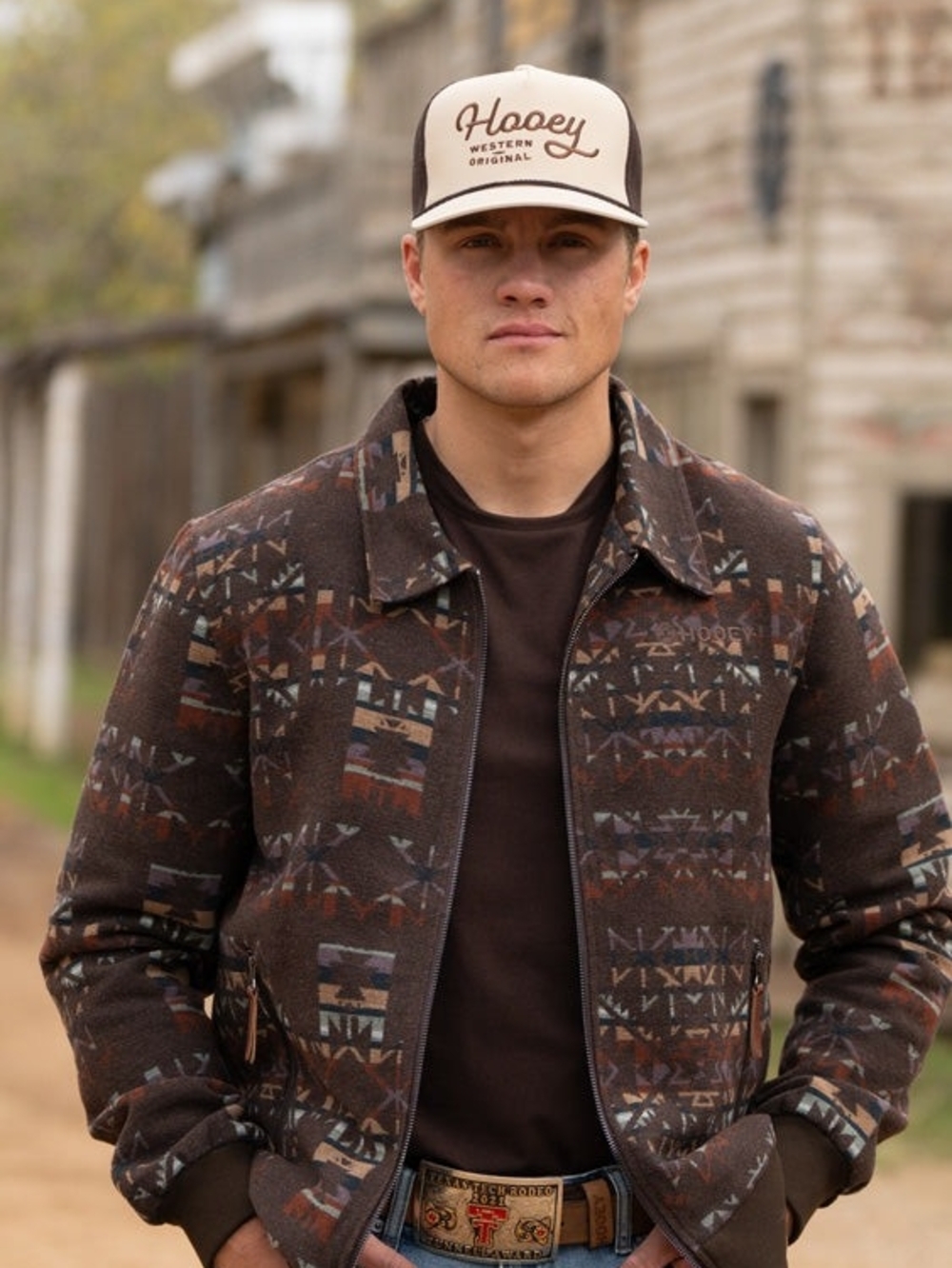 Hooey Men's Brown Aztec Print Zip Jacket XL